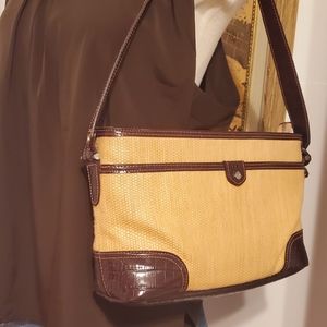 ETIENE AIGNER Vintage Straw with Crocs Brown Leather Trim  Satchel Bag-